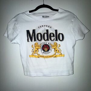 ModelCo White Cropped Modelo Logo Tee